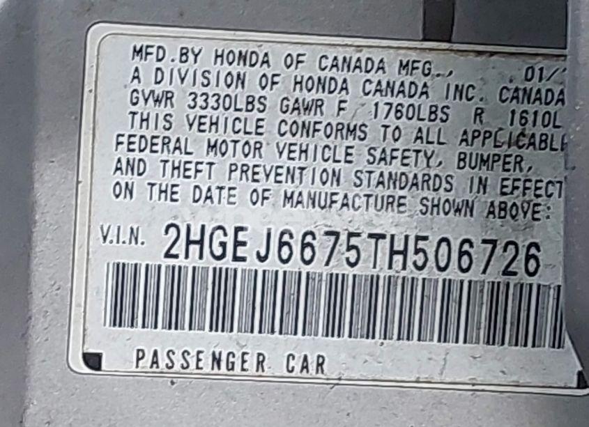 Photo 9 of 1996 Honda Civic LX (VIN 2HGEJ6675TH506726)