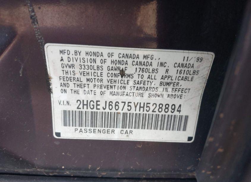 Photo 9 of 2000 Honda Civic LX (VIN 2HGEJ6675YH528894)