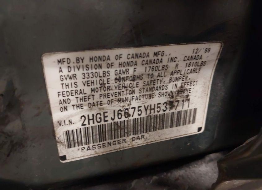 Photo 9 of 2000 Honda Civic LX (VIN 2HGEJ6675YH537711)