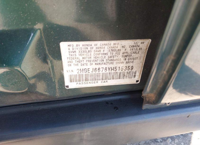 Photo 9 of 2000 Honda Civic LX (VIN 2HGEJ6676YH515359)