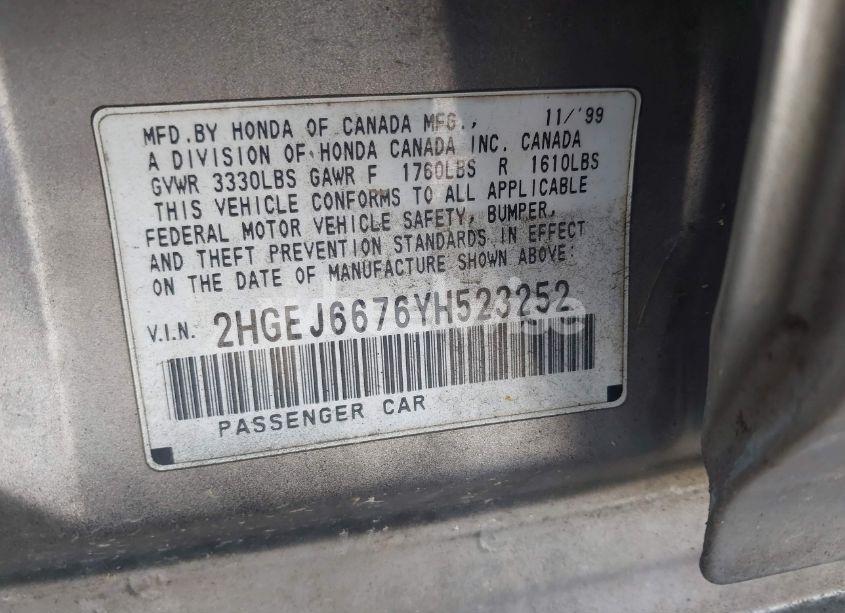 Photo 9 of 2000 Honda Civic LX (VIN 2HGEJ6676YH523252)