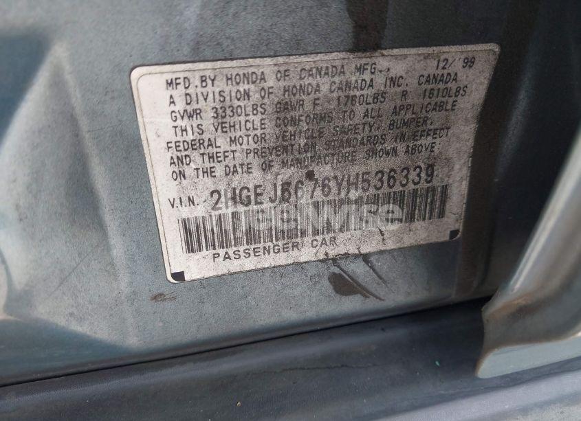 Photo 9 of 2000 Honda Civic LX (VIN 2HGEJ6676YH536339)