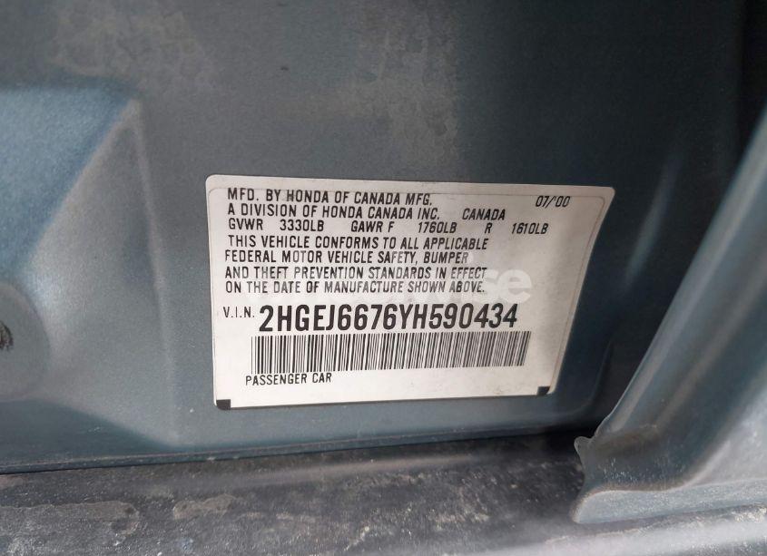 Photo 9 of 2000 Honda Civic LX (VIN 2HGEJ6676YH590434)