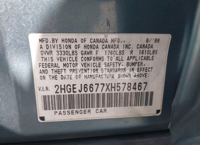 Photo 9 of 1999 Honda Civic LX (VIN 2HGEJ6677XH578467)