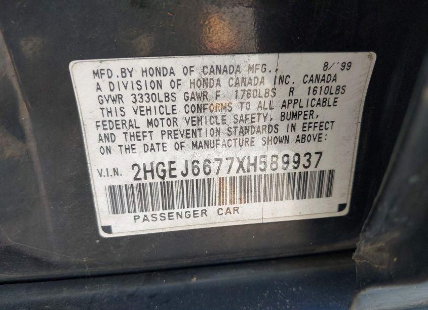 Photo 9 of 1999 Honda Civic LX (VIN 2HGEJ6677XH589937)