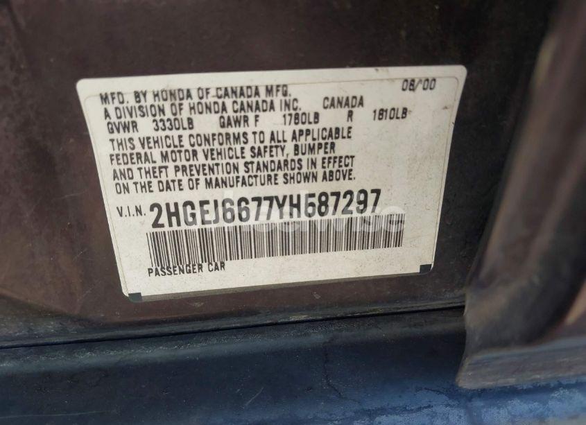 Photo 9 of 2000 Honda Civic LX (VIN 2HGEJ6677YH587297)