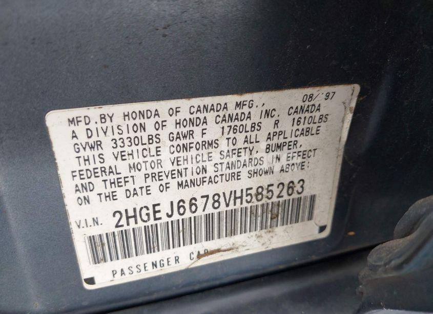 Photo 9 of 1997 Honda Civic LX (VIN 2HGEJ6678VH585263)