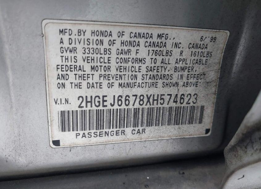 Photo 9 of 1999 Honda Civic LX (VIN 2HGEJ6678XH574623)