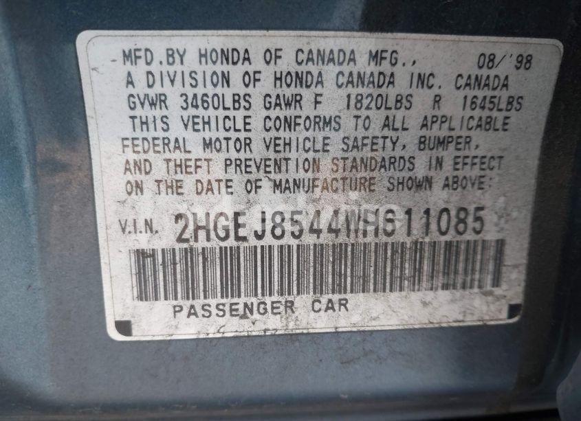 Photo 9 of 1998 Honda Civic EX (VIN 2HGEJ8544WH611085)
