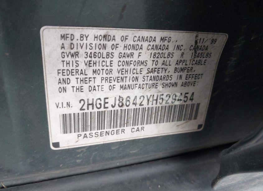 Photo 9 of 2000 Honda Civic EX (VIN 2HGEJ8642YH529454)