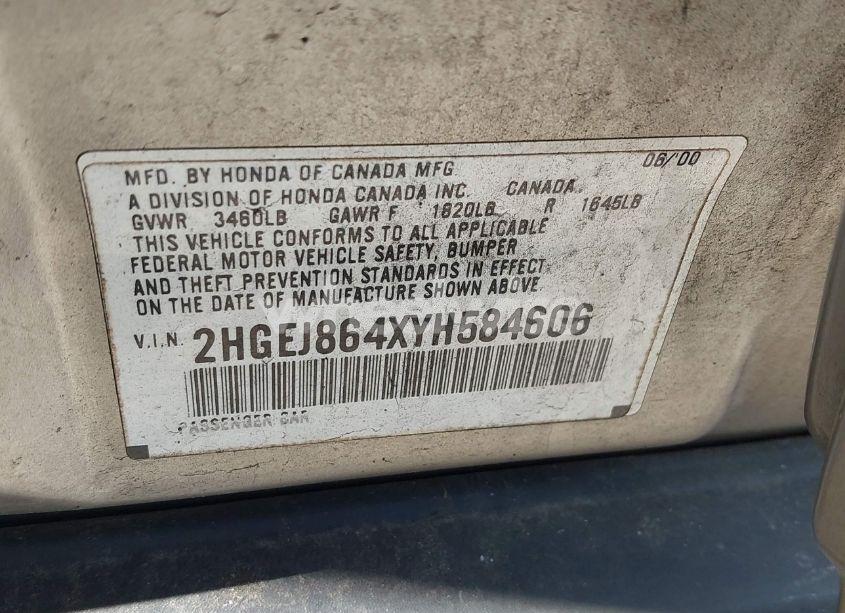 Photo 9 of 2000 Honda Civic EX (VIN 2HGEJ864XYH584606)