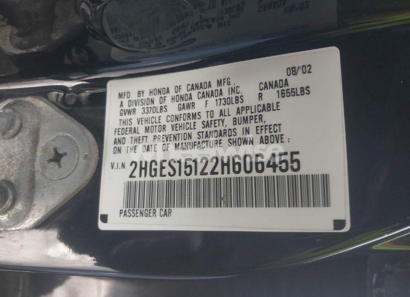 Photo 9 of 2002 Honda Civic DX (VIN 2HGES15122H606455)