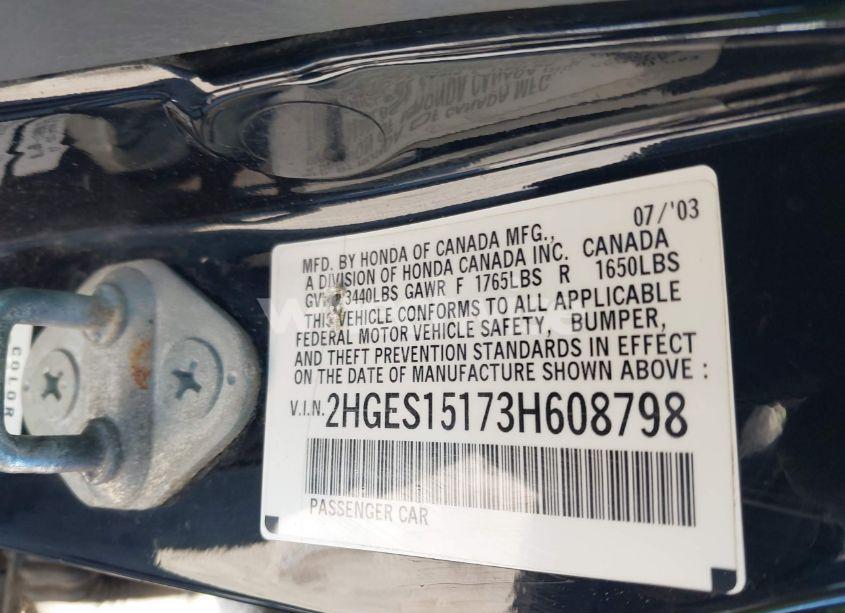 Photo 9 of 2003 Honda Civic DX (VIN 2HGES15173H608798)