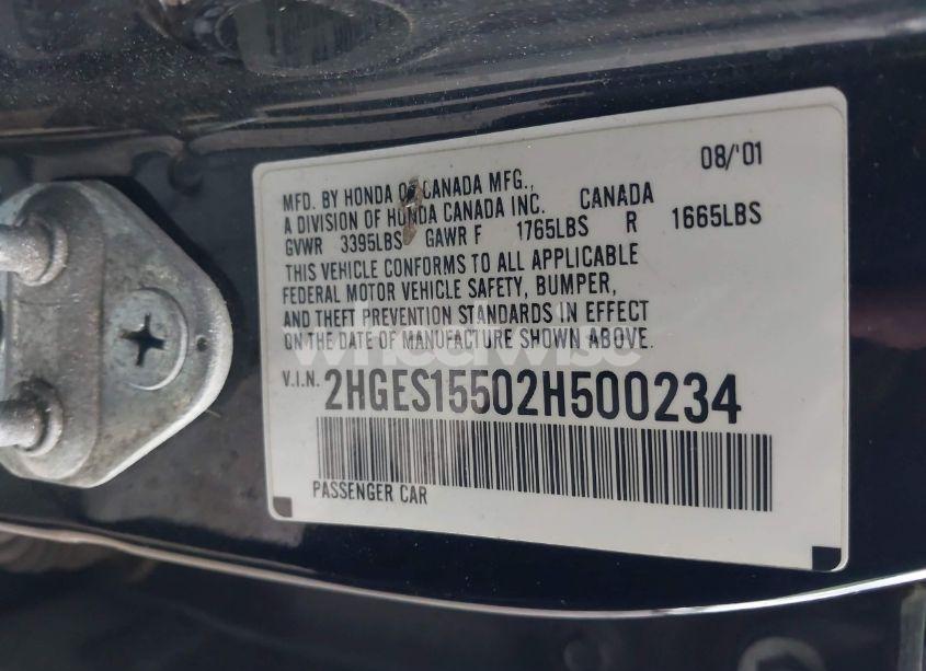 Photo 9 of 2002 Honda Civic LX (VIN 2HGES15502H500234)