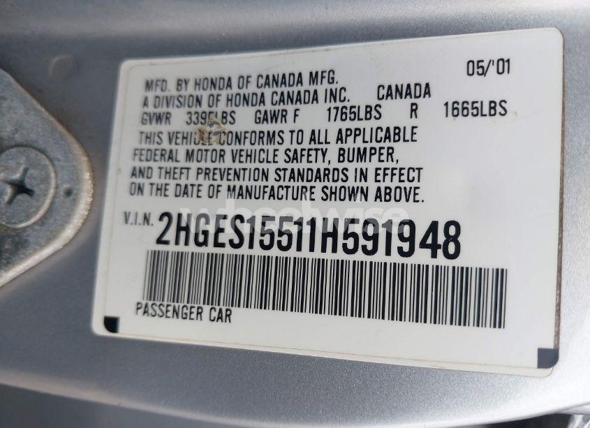 Photo 9 of 2001 Honda Civic LX (VIN 2HGES15511H591948)