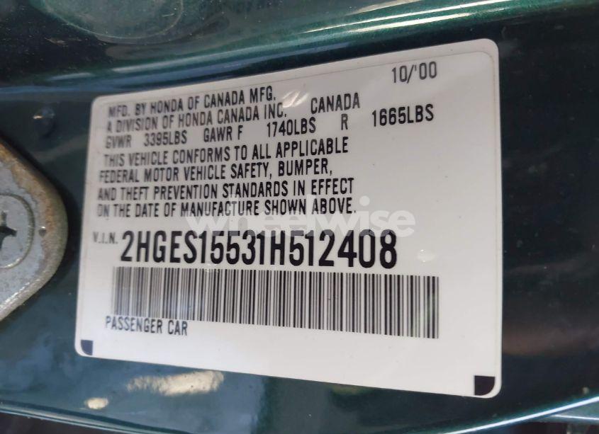 Photo 9 of 2001 Honda Civic LX (VIN 2HGES15531H512408)