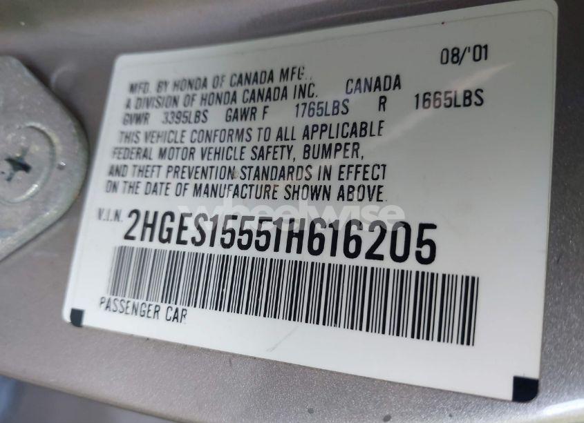 Photo 9 of 2001 Honda Civic LX (VIN 2HGES15551H616205)