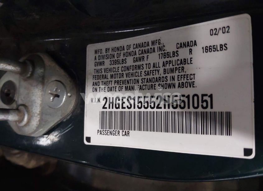 Photo 9 of 2002 Honda Civic LX (VIN 2HGES15552H551051)