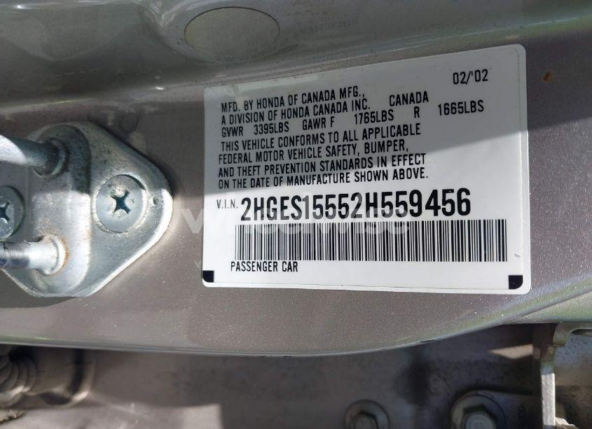 Photo 9 of 2002 Honda Civic LX (VIN 2HGES15552H559456)