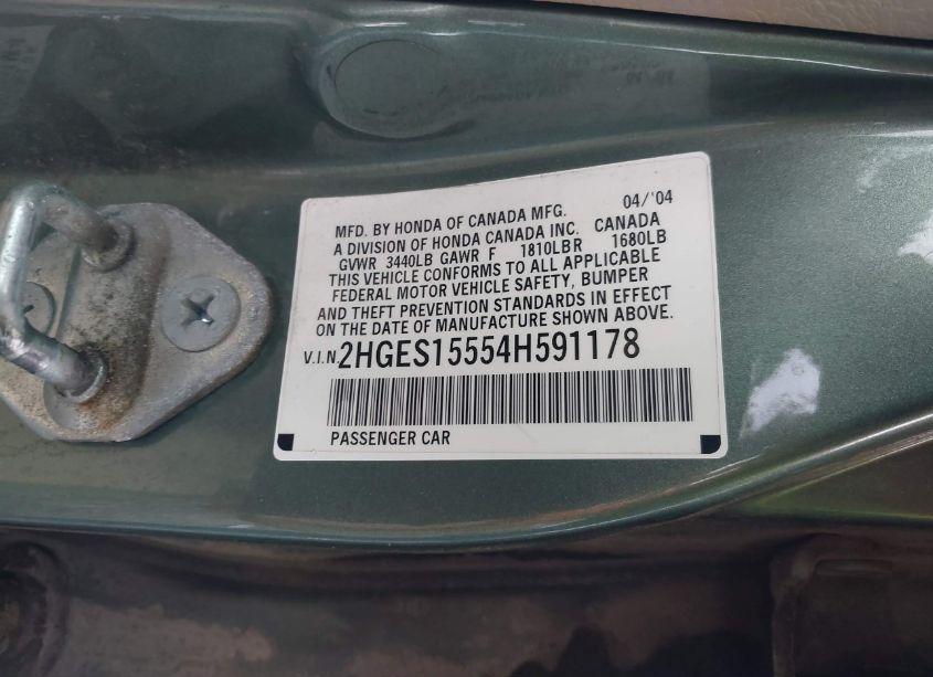 Photo 9 of 2004 Honda Civic LX (VIN 2HGES15554H591178)