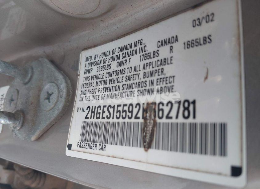 Photo 9 of 2002 Honda Civic LX (VIN 2HGES15592H562781)