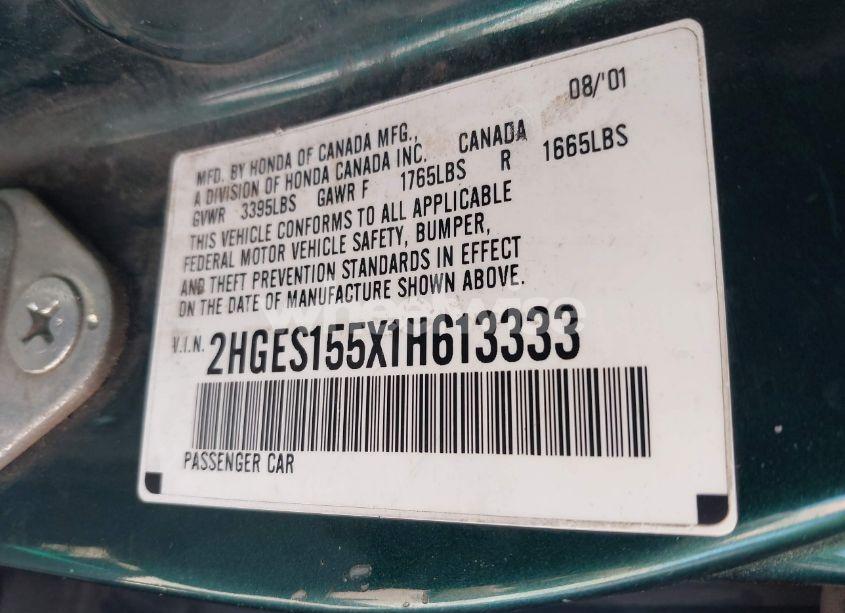 Photo 9 of 2001 Honda Civic LX (VIN 2HGES155X1H613333)