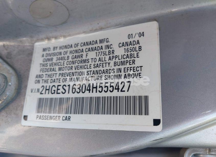 Photo 9 of 2004 Honda Civic VP (VIN 2HGES16304H555427)