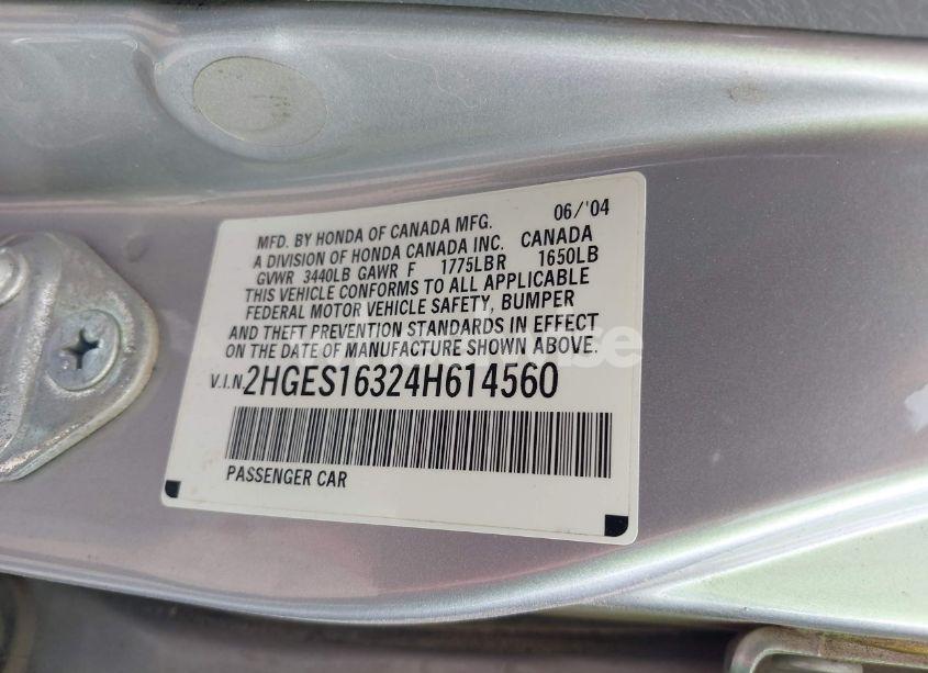 Photo 9 of 2004 Honda Civic VP (VIN 2HGES16324H614560)