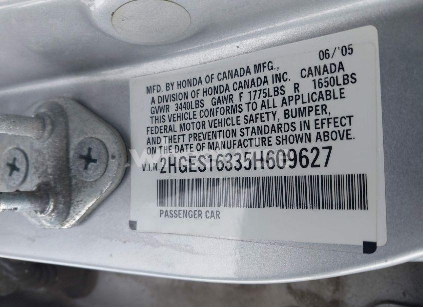 Photo 9 of 2005 Honda Civic VP (VIN 2HGES16335H609627)