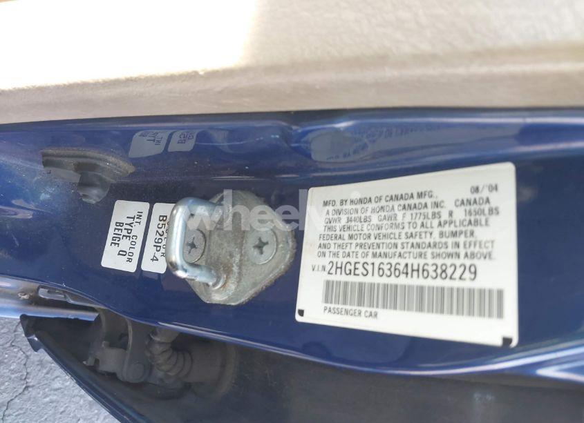 Photo 9 of 2004 Honda Civic VP (VIN 2HGES16364H638229)