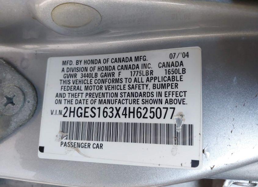 Photo 9 of 2004 Honda Civic VP (VIN 2HGES163X4H625077)