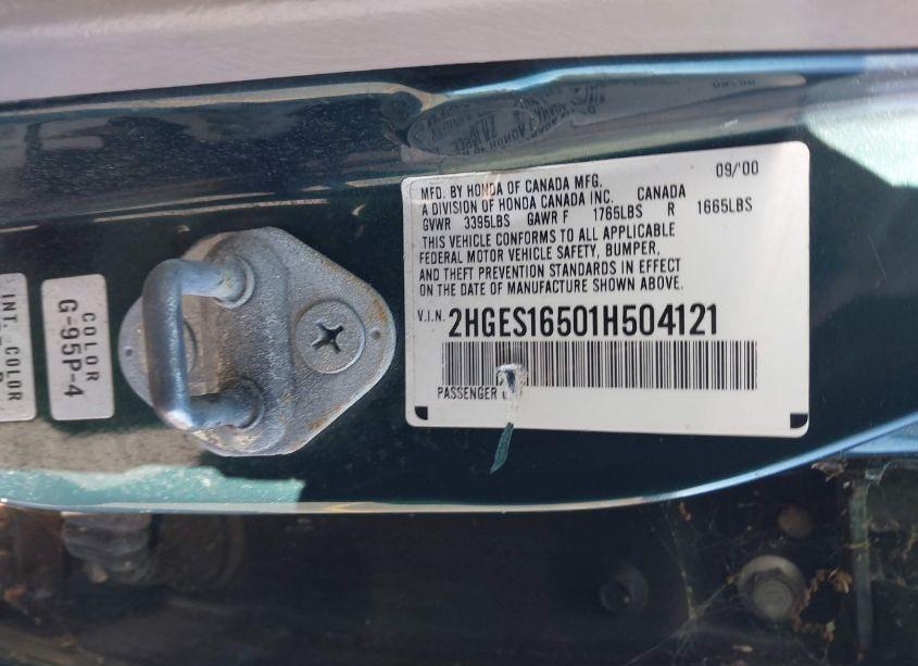 Photo 9 of 2001 Honda Civic LX (VIN 2HGES16501H504121)