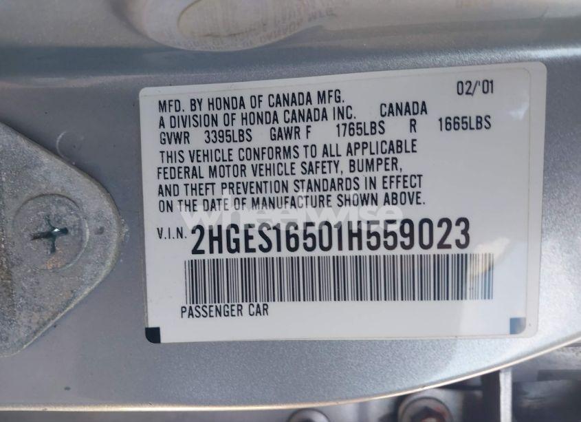 Photo 9 of 2001 Honda Civic LX (VIN 2HGES16501H559023)