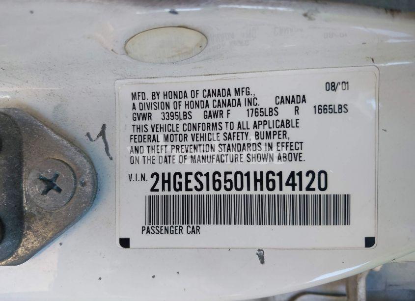 Photo 9 of 2001 Honda Civic LX (VIN 2HGES16501H614120)