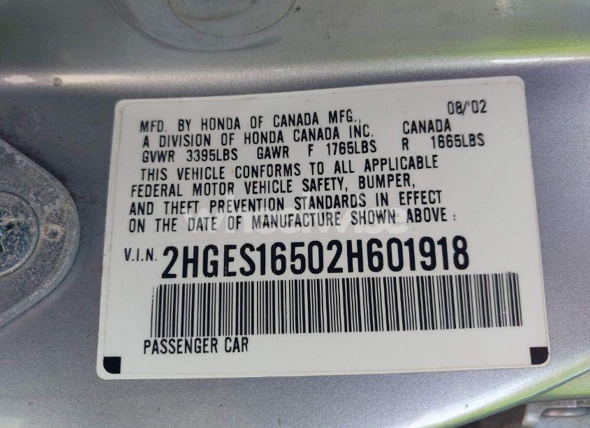 Photo 9 of 2002 Honda Civic LX (VIN 2HGES16502H601918)
