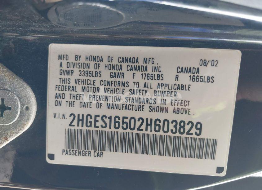 Photo 9 of 2002 Honda Civic LX (VIN 2HGES16502H603829)