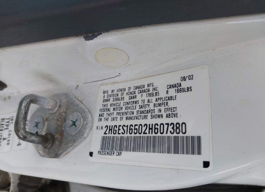 Photo 9 of 2002 Honda Civic LX (VIN 2HGES16502H607380)