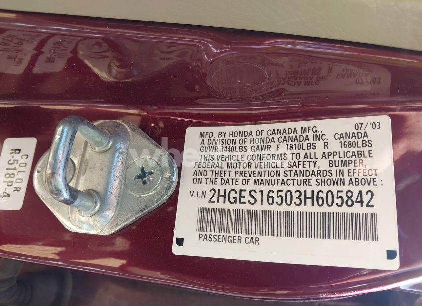 Photo 9 of 2003 Honda Civic LX (VIN 2HGES16503H605842)