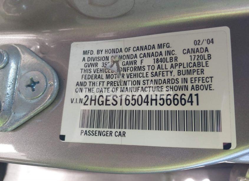 Photo 9 of 2004 Honda Civic LX (VIN 2HGES16504H566641)