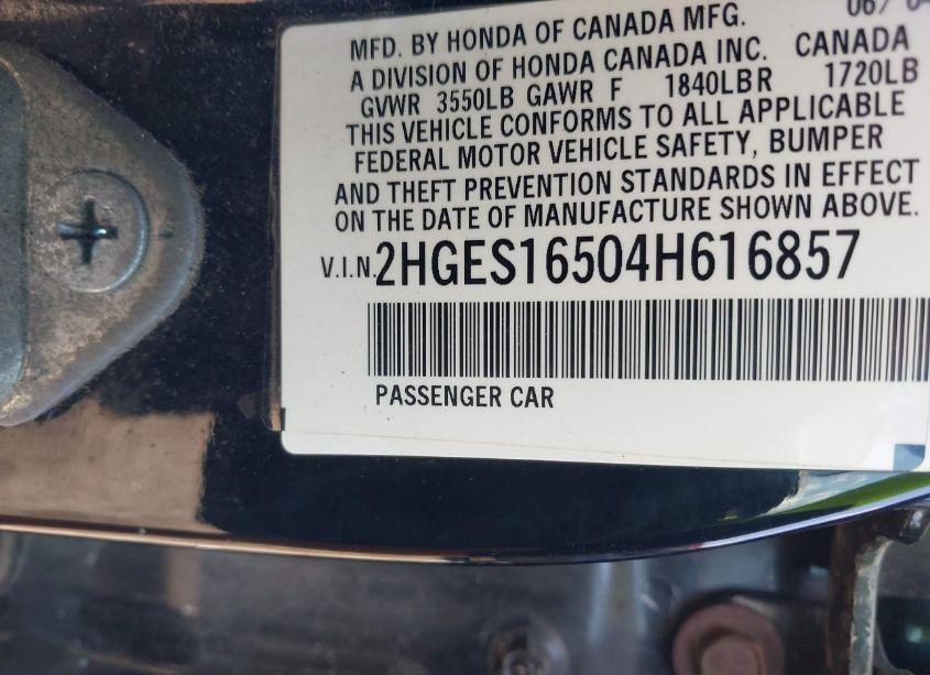 Photo 9 of 2004 Honda Civic LX (VIN 2HGES16504H616857)