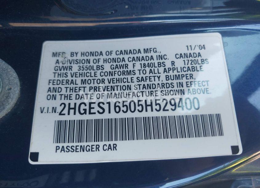 Photo 9 of 2005 Honda Civic LX (VIN 2HGES16505H529400)