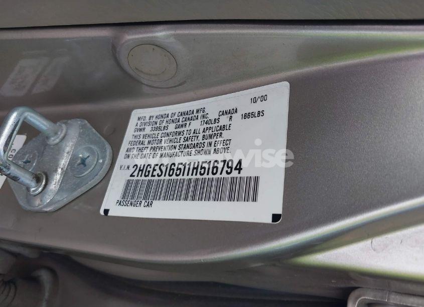 Photo 9 of 2001 Honda Civic LX (VIN 2HGES16511H516794)