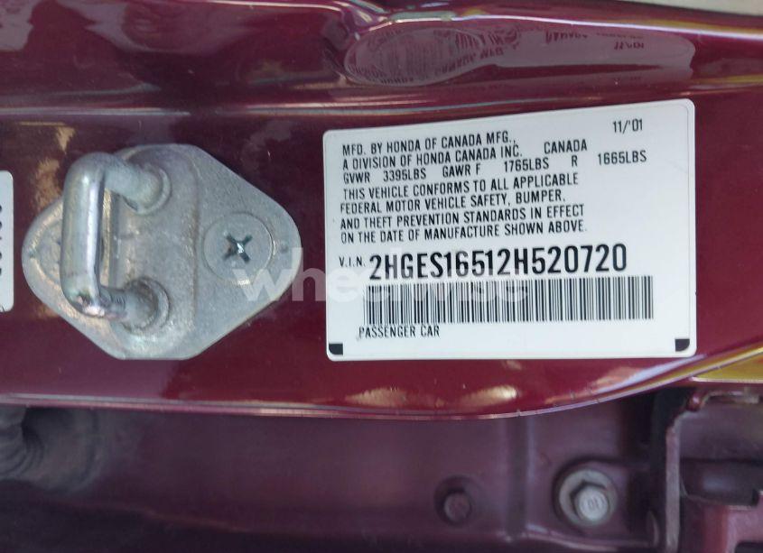 Photo 9 of 2002 Honda Civic LX (VIN 2HGES16512H520720)