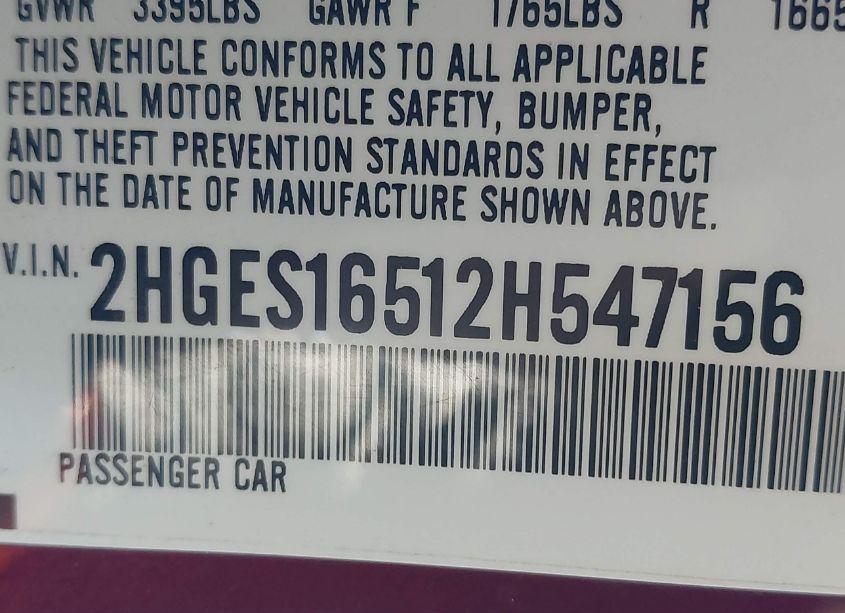 Photo 9 of 2002 Honda Civic LX (VIN 2HGES16512H547156)