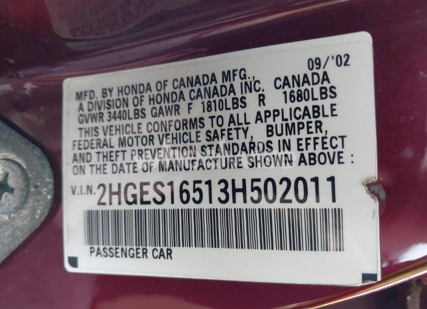 Photo 9 of 2003 Honda Civic LX (VIN 2HGES16513H502011)