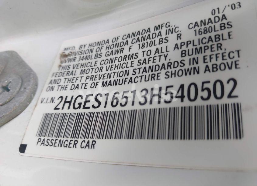 Photo 9 of 2003 Honda Civic LX (VIN 2HGES16513H540502)