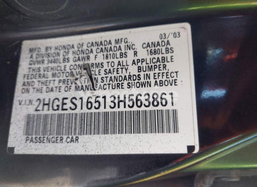 Photo 9 of 2003 Honda Civic LX (VIN 2HGES16513H563861)