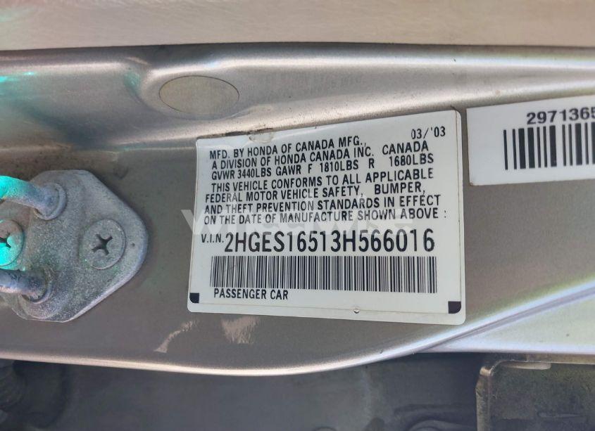 Photo 9 of 2003 Honda Civic LX (VIN 2HGES16513H566016)