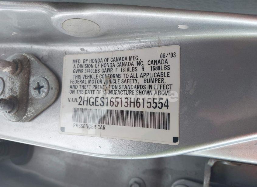 Photo 9 of 2003 Honda Civic LX (VIN 2HGES16513H615554)