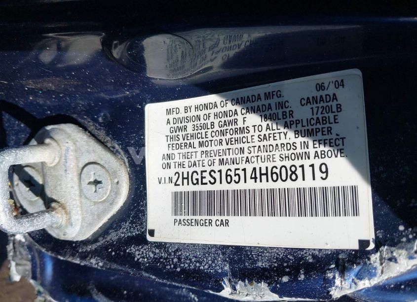 Photo 9 of 2004 Honda Civic LX (VIN 2HGES16514H608119)